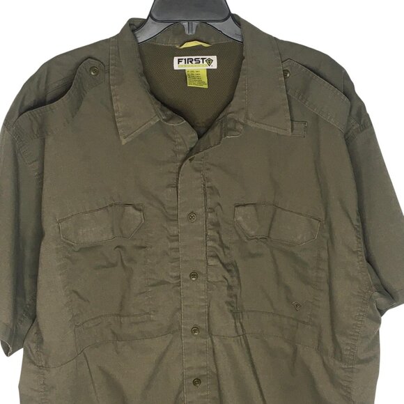 First Tactical Shirt Mens 2XL Green Short Sleeve Button Front Vented Pockets - Picture 15 of 16